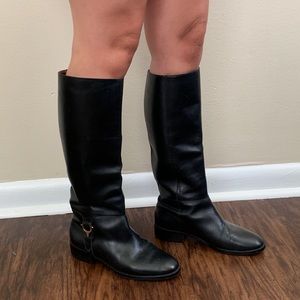 Etienne Aigner Black Leather Slip On Riding Boot